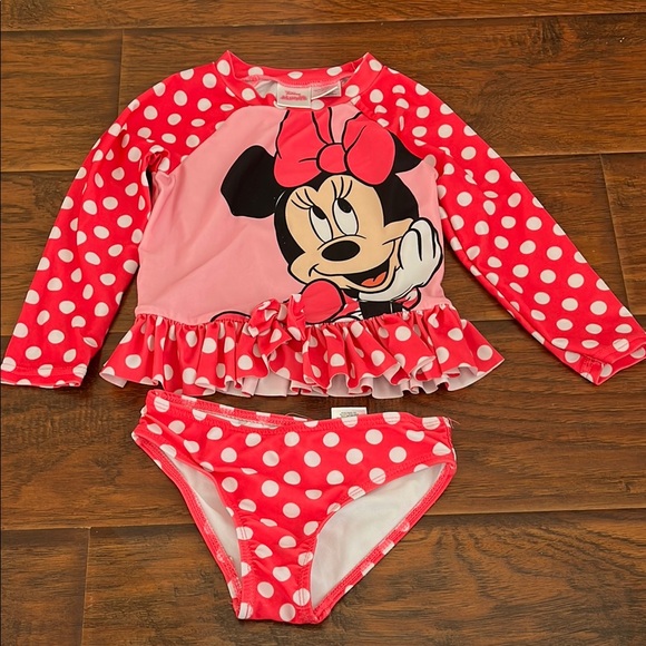⭐️ 5/$10 Disney Minnie Mouse Pink and White Polka Dot Toddler Girl Swimsuit 3T - Picture 1 of 4